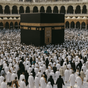 Pilgrims performing Tawaf around the Kaaba in Makkah