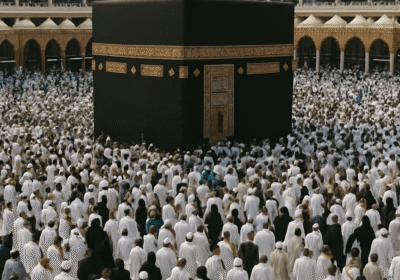 Pilgrims performing Tawaf around the Kaaba in Makkah